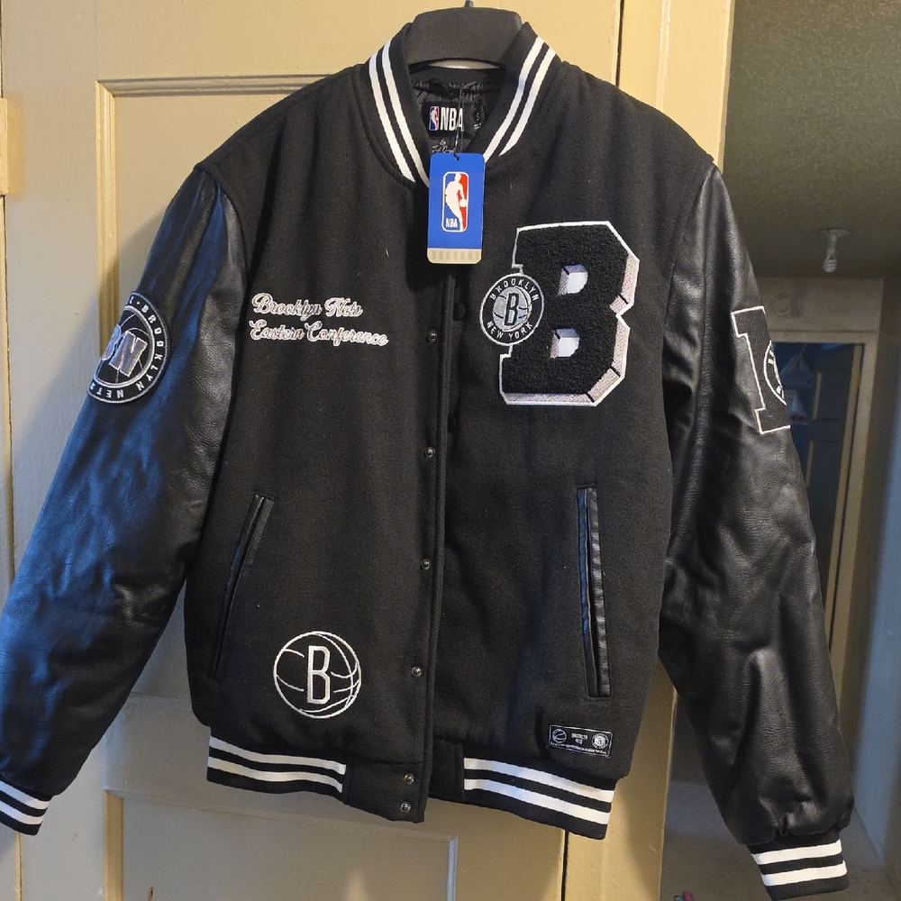 NBA Brooklyn Nets Black & White Varsity Jacket